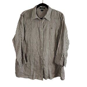 Ralph Lauren Linen Striped Shirt Green 1X Old Money Preppy Classic Neutral Chic